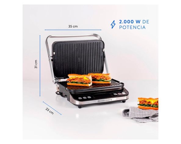 Plancha waffles grill Let's Grill 3 en 1 gris 2000W-6