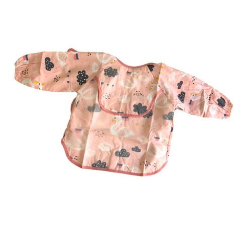 Babero Impermeable Manga Larga Bebé y Niños Cisnes Rosa-0