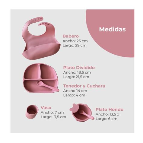 Set Alimentación Bebé Silicona Rosado 6 Piezas-1