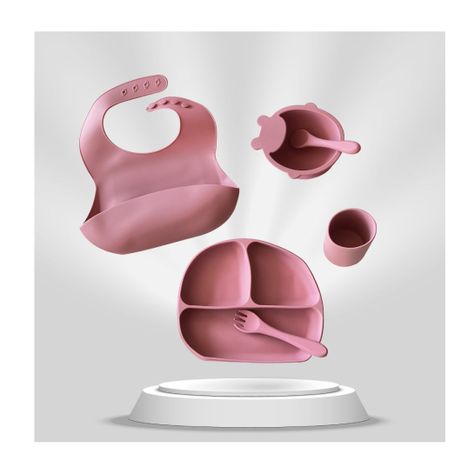 Set Alimentación Bebé Silicona Rosado 6 Piezas-0