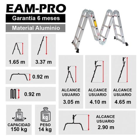 ESCALERA MULTIPROPOSITO ALUMINIO 12 PELDAÑOS 150 KG-2