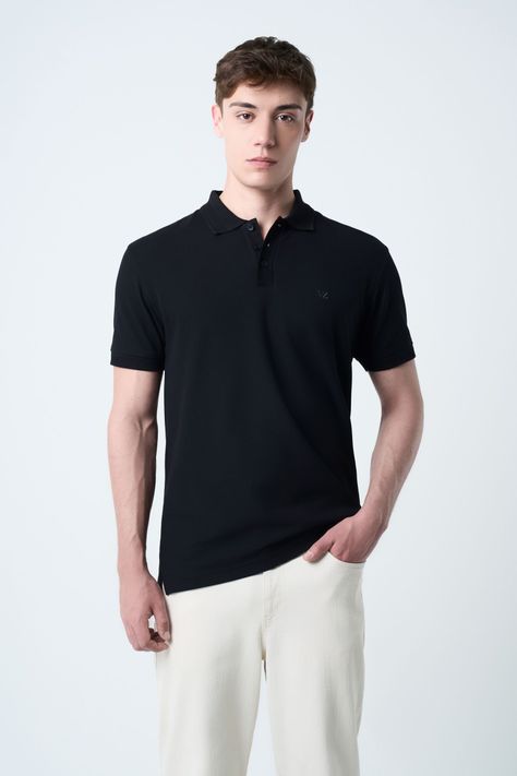Vélez Polo Para Hombre Semi Fit Detalle Jacquard Negro-0