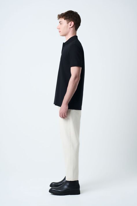Vélez Polo Para Hombre Semi Fit Detalle Jacquard Negro-1
