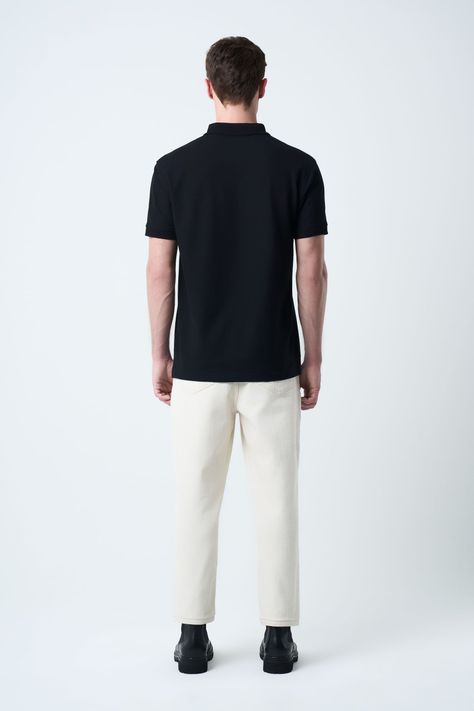 Vélez Polo Para Hombre Semi Fit Detalle Jacquard Negro-2