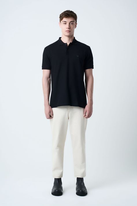 Vélez Polo Para Hombre Semi Fit Detalle Jacquard Negro-3