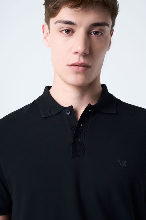 Vélez Polo Para Hombre Semi Fit Detalle Jacquard Negro-4