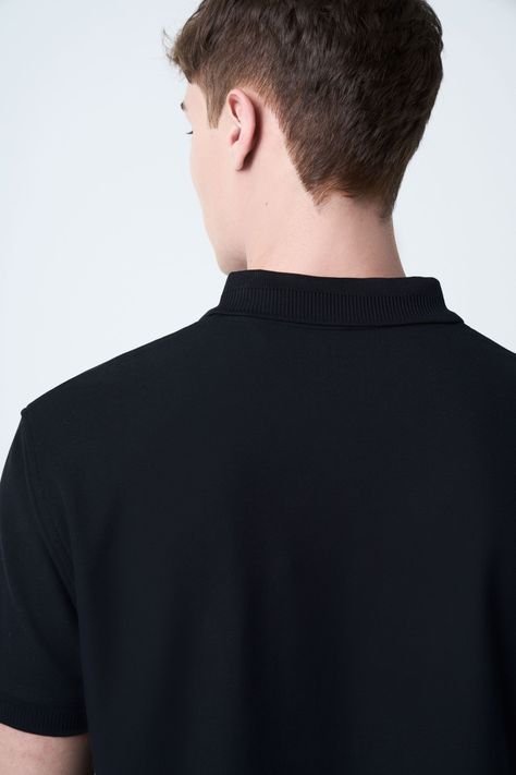 Vélez Polo Para Hombre Semi Fit Detalle Jacquard Negro-5