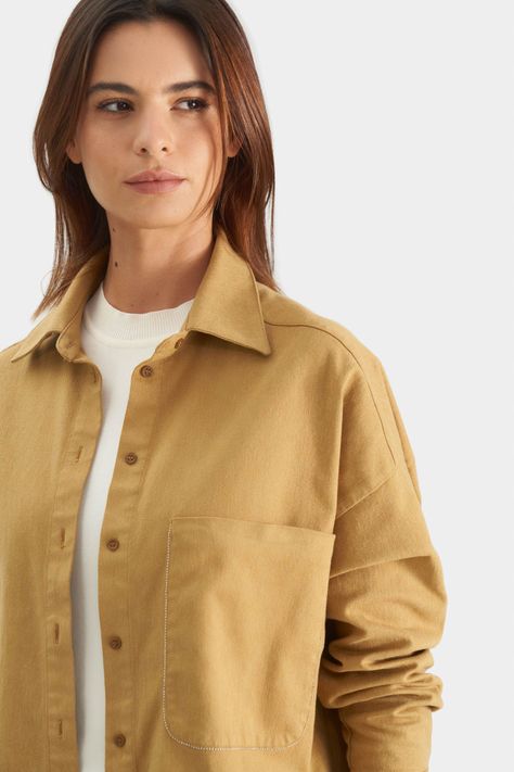 Vélez Camisa Avellano Manga Larga Oversized Para Mujer Miel-1