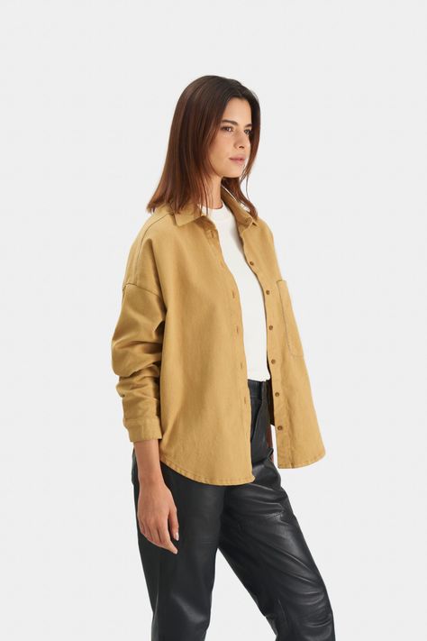Vélez Camisa Avellano Manga Larga Oversized Para Mujer Miel-2