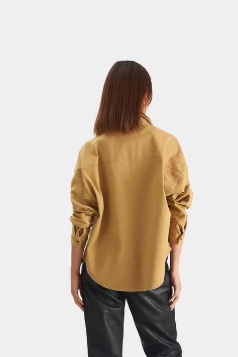 Vélez Camisa Avellano Manga Larga Oversized Para Mujer Miel-4