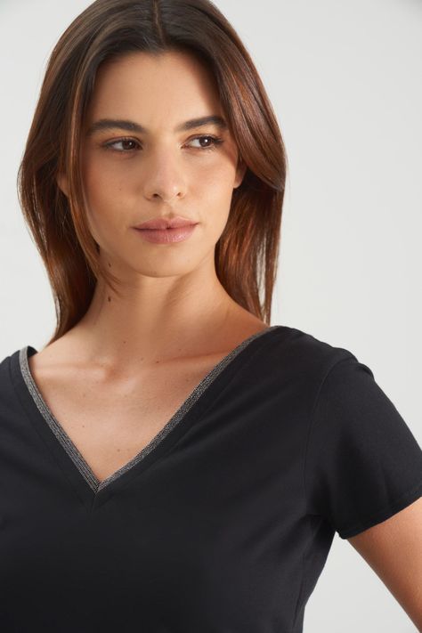 Vélez Polera Básica Mujer Millaré Metálico corativo Negro-1
