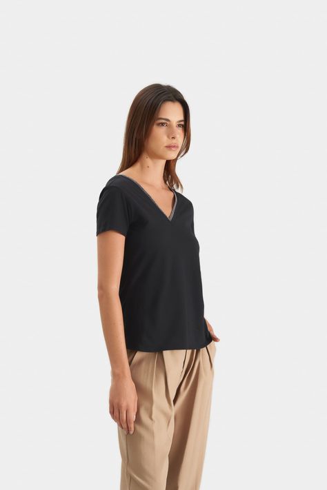 Vélez Polera Básica Mujer Millaré Metálico corativo Negro-2