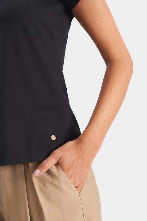 Vélez Polera Básica Mujer Millaré Metálico corativo Negro-3