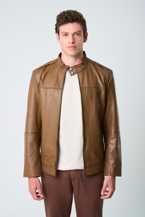 Vélez Chaqueta Bosa De Cuero  Hombre Fit Semi Holgado Miel-0