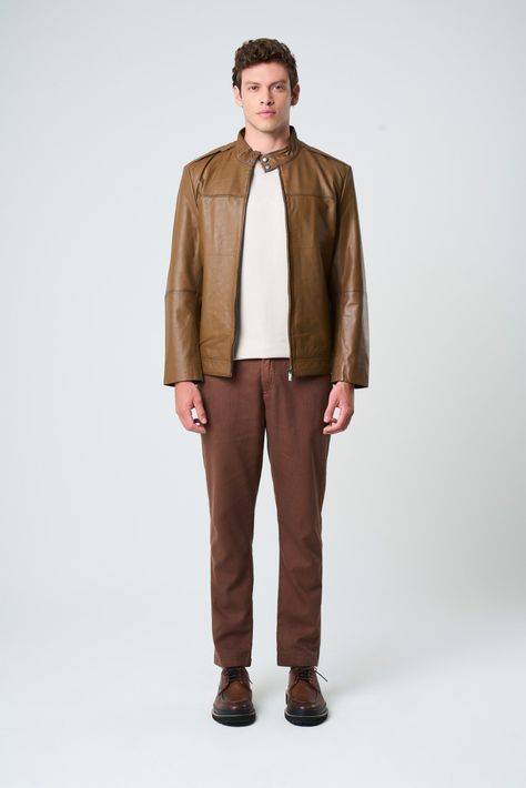 Vélez Chaqueta Bosa De Cuero  Hombre Fit Semi Holgado Miel-3