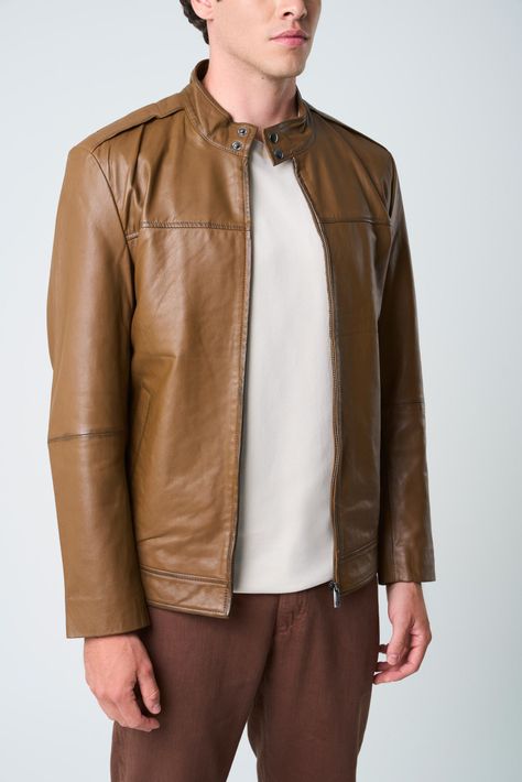 Vélez Chaqueta Bosa De Cuero  Hombre Fit Semi Holgado Miel-4