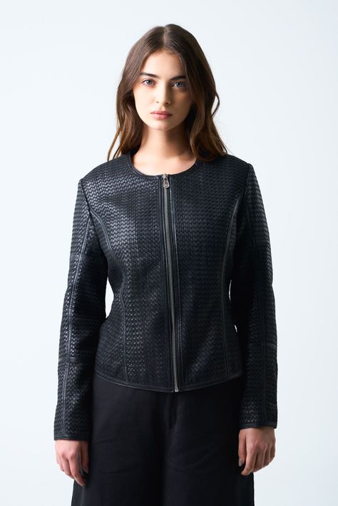 Vélez Chaqueta De Cuero Tejido Para Mujer Woven Negro-0