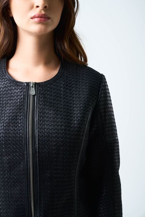 Vélez Chaqueta De Cuero Tejido Para Mujer Woven Negro-4