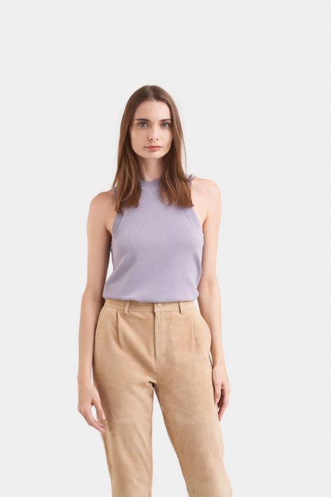Vélez Top Tank Tejido Rectilíneo Para Mujer Manga Sisa Lila-0