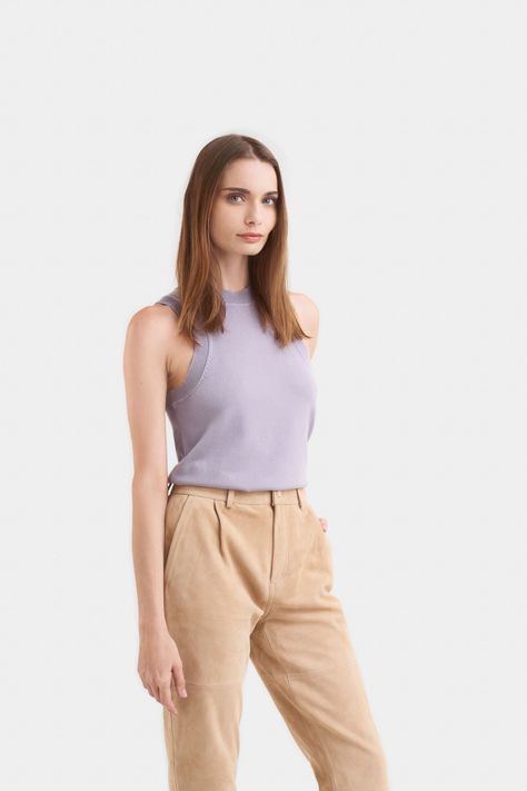 Vélez Top Tank Tejido Rectilíneo Para Mujer Manga Sisa Lila-2