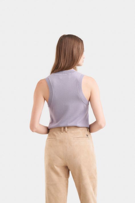 Vélez Top Tank Tejido Rectilíneo Para Mujer Manga Sisa Lila-4
