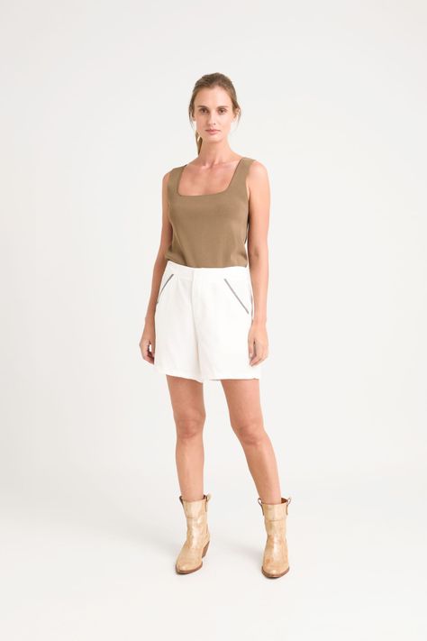 Vélez Short Caltha Tejido Plano Mujer talle Millaré Blanco-0