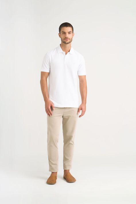 Vélez Polo Para Hombre Semi Fit Detalle Jacquard Blanco-1