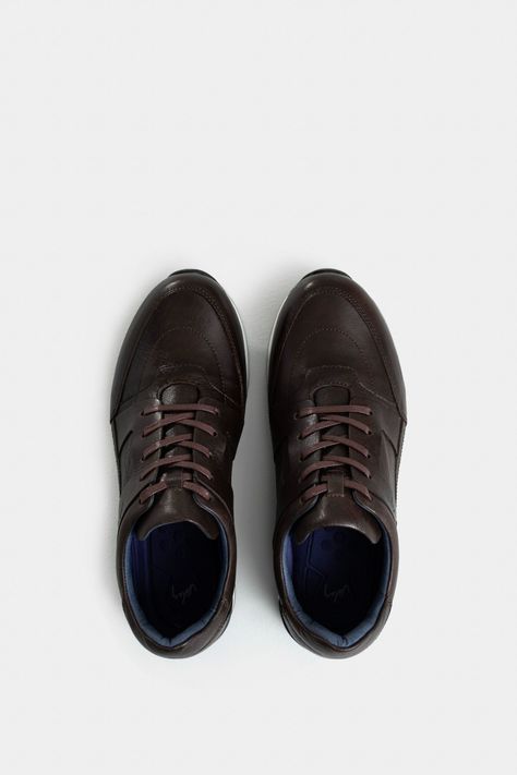 Vélez Zapatillas vant Cuero Hombre Cortes Envejecido Cafe-3