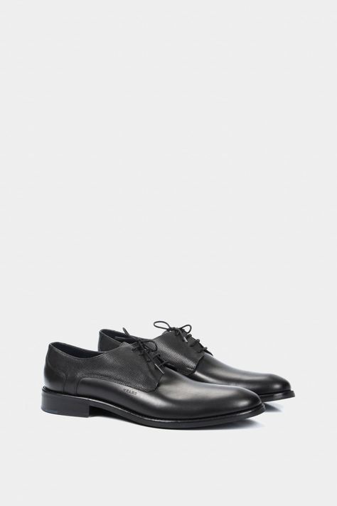 Vélez Zapatos Cordón Formal De Cuero Para Hombre Liso Negro-1