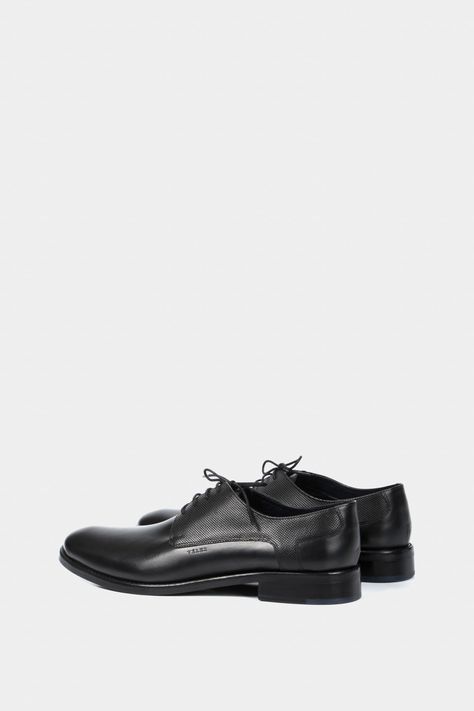 Vélez Zapatos Cordón Formal De Cuero Para Hombre Liso Negro-2