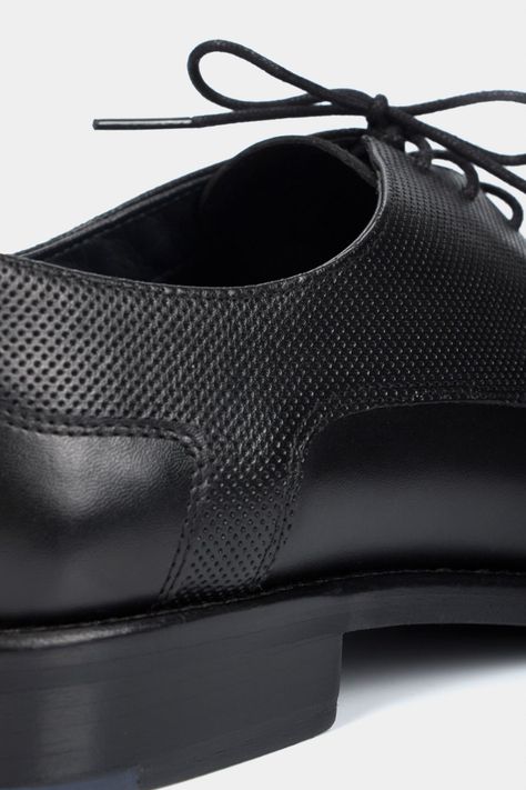 Vélez Zapatos Cordón Formal De Cuero Para Hombre Liso Negro-4