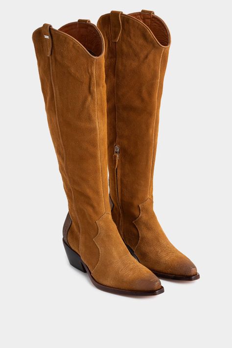 Vélez Botas Texanas Herencia De Cuero  Mujer Caña Alta Miel-2