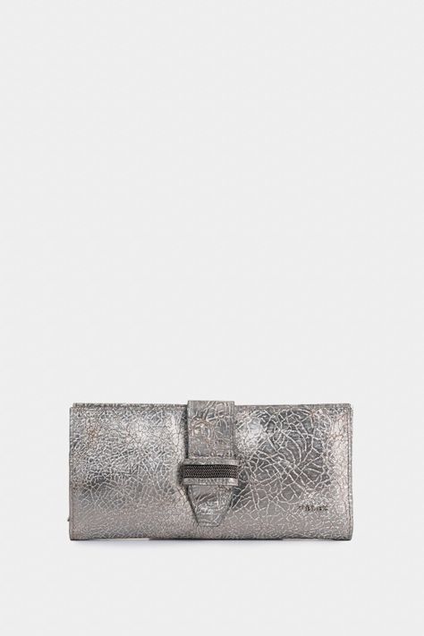 Vélez Porta Chequera Nudo Cuero Folia Mujer Craquelado Plata-0