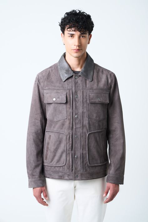 Vélez Chaqueta Aron Gamuza Hombre talle Cuero Gris Pistola-1