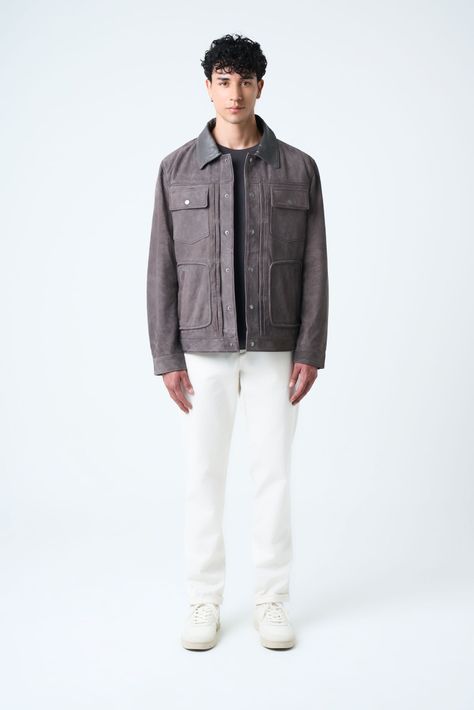 Vélez Chaqueta Aron Gamuza Hombre talle Cuero Gris Pistola-4