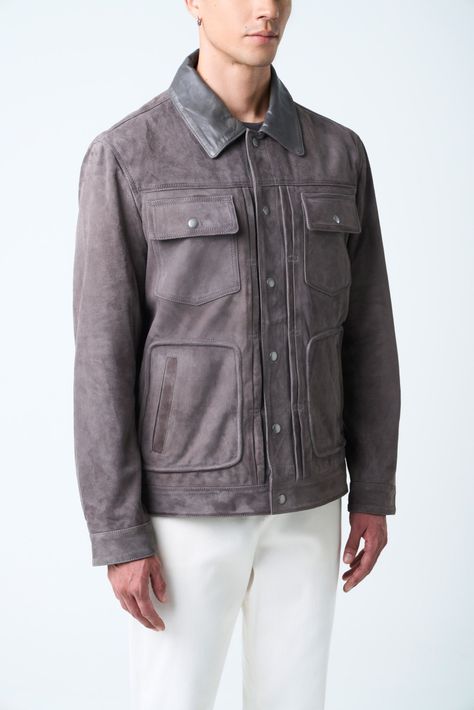 Vélez Chaqueta Aron Gamuza Hombre talle Cuero Gris Pistola-5