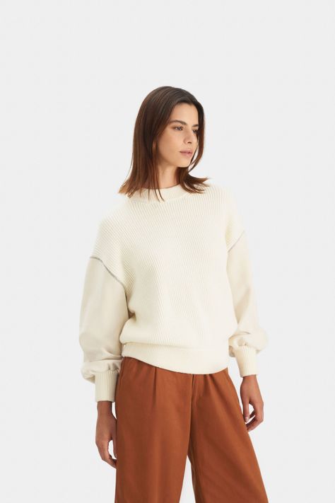 Vélez Sweater Sahara Tejido Mujer Fit Oversized Crema-2