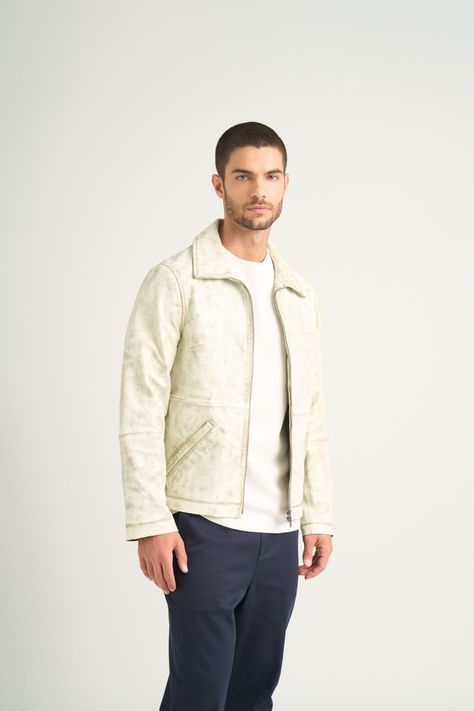 Vélez Chaqueta Bright Cuero Hombre Efecto sgastado Gris-3