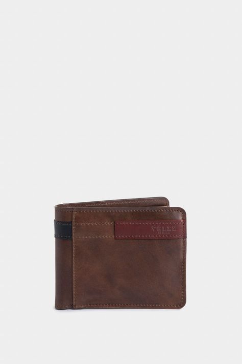 Vélez Billetera De Cuero Leather Contrastes Café-0