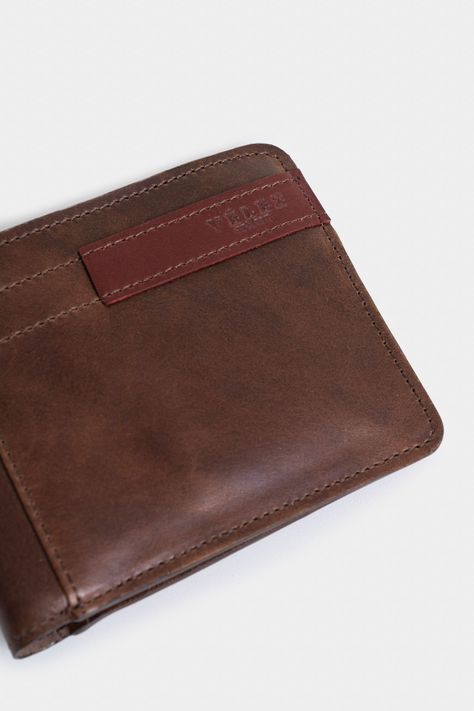 Vélez Billetera De Cuero Leather Contrastes Café-3