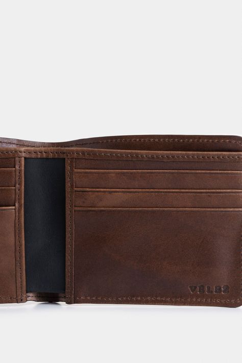 Vélez Billetera De Cuero Leather Contrastes Café-4
