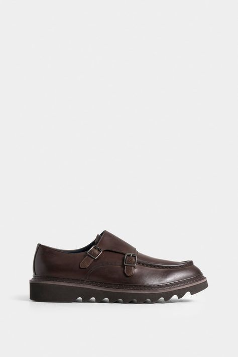 Vélez Mocasín Loira De Cuero  Hombre Silueta Monkstrap Cafe-0