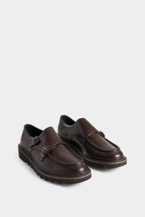 Vélez Mocasín Loira De Cuero  Hombre Silueta Monkstrap Cafe-1