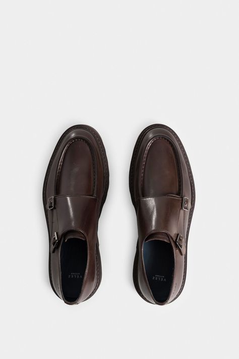 Vélez Mocasín Loira De Cuero  Hombre Silueta Monkstrap Cafe-3