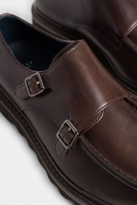 Vélez Mocasín Loira De Cuero  Hombre Silueta Monkstrap Cafe-4