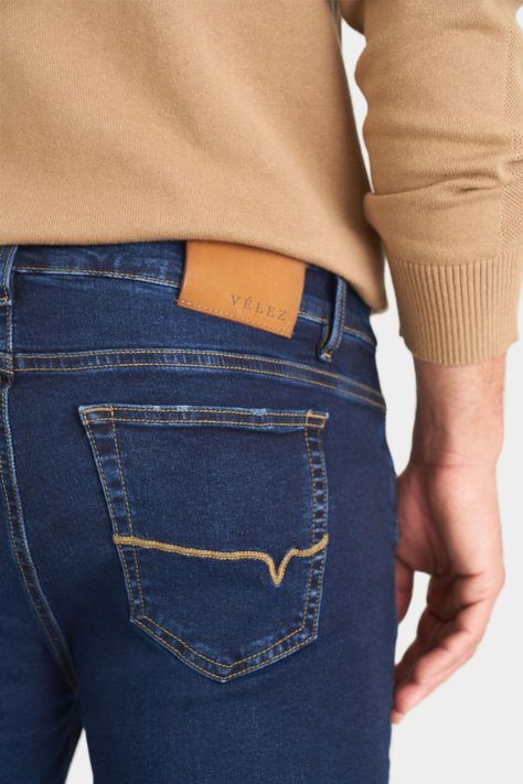 Vélez Jean Oscuro Topacio  Hombre Clásico 5 Bolsillos Azul-3