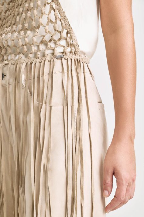 Vélez Chaleco  En Tejido Macramé Para Mujer Flecos Beige-3