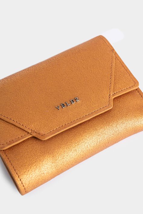 Vélez Billetera Taupe Cuero Mujer Con Monero Oro Dorado-3