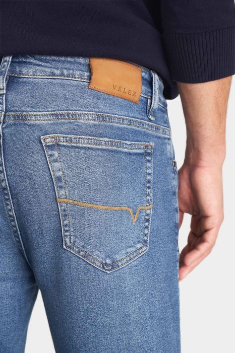 Vélez Jean Clásico Murtilla Para Hombre Azul Tono Medio Azul-3