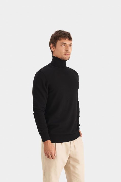 Vélez Sweater Cuello Tortuga Tejido Para Hombre Negro-2